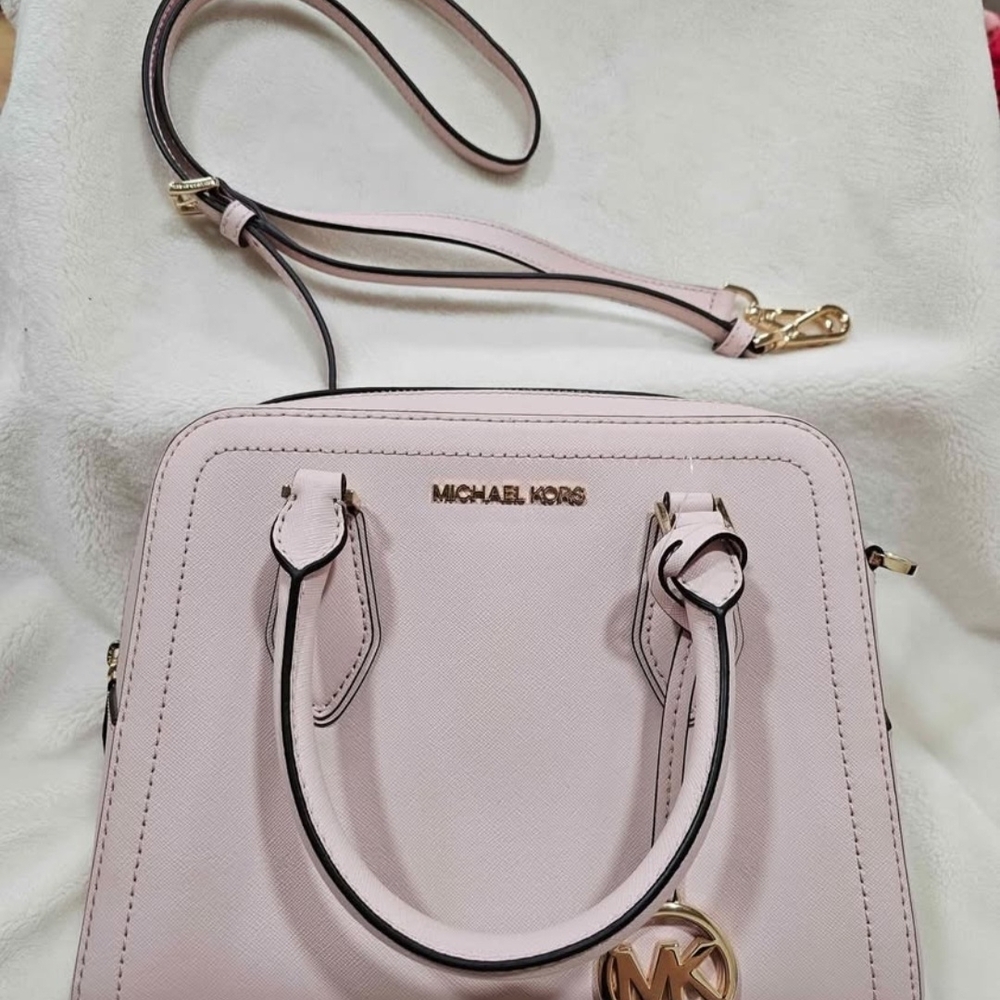 Michael Kors Pale Pink Saffiano Satchel with Gold Hardware